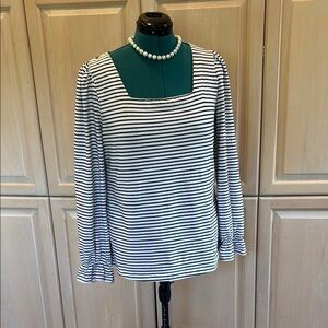 White and Black Fitted Ribbed Long Sleeve Blouse